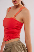 's Pleating Contrast Color Small Vest Top