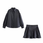 Women's Spring Simple Solid Color Shirt and Skirt Two-Piece Set