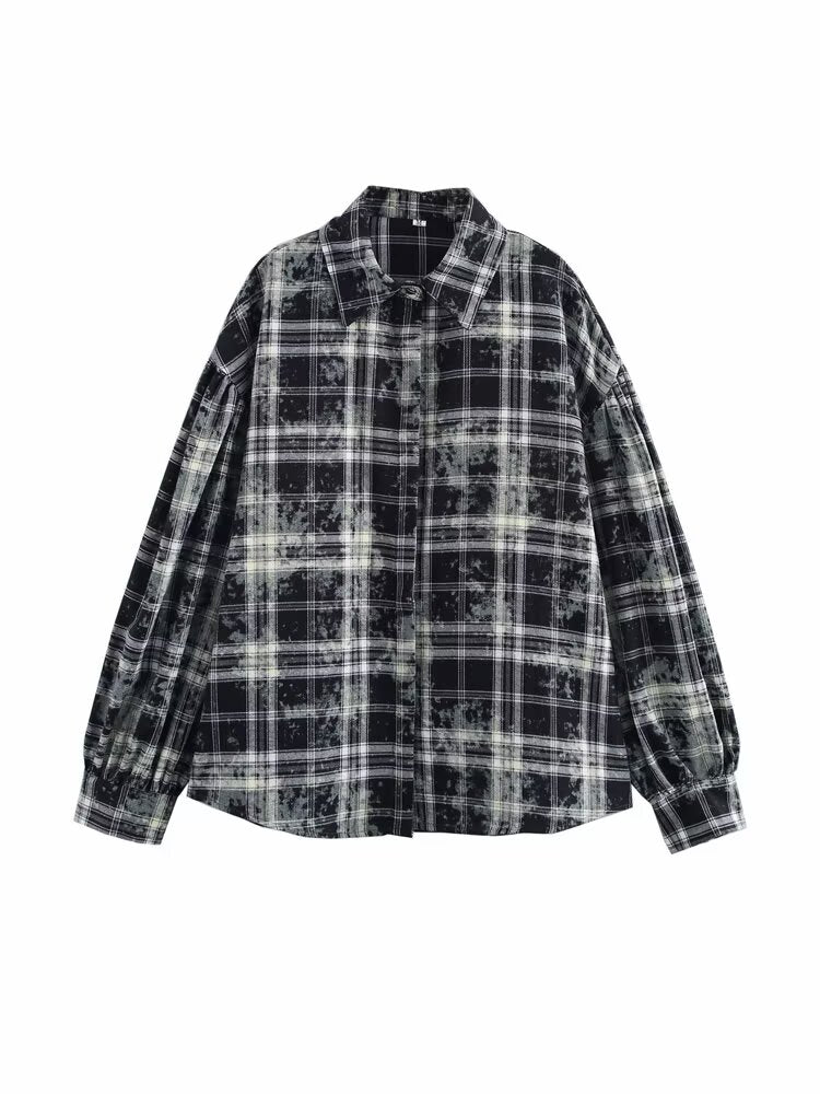 Women's Spring Minimalist Plaid Long Shirt and Skirt Two-Piece Set