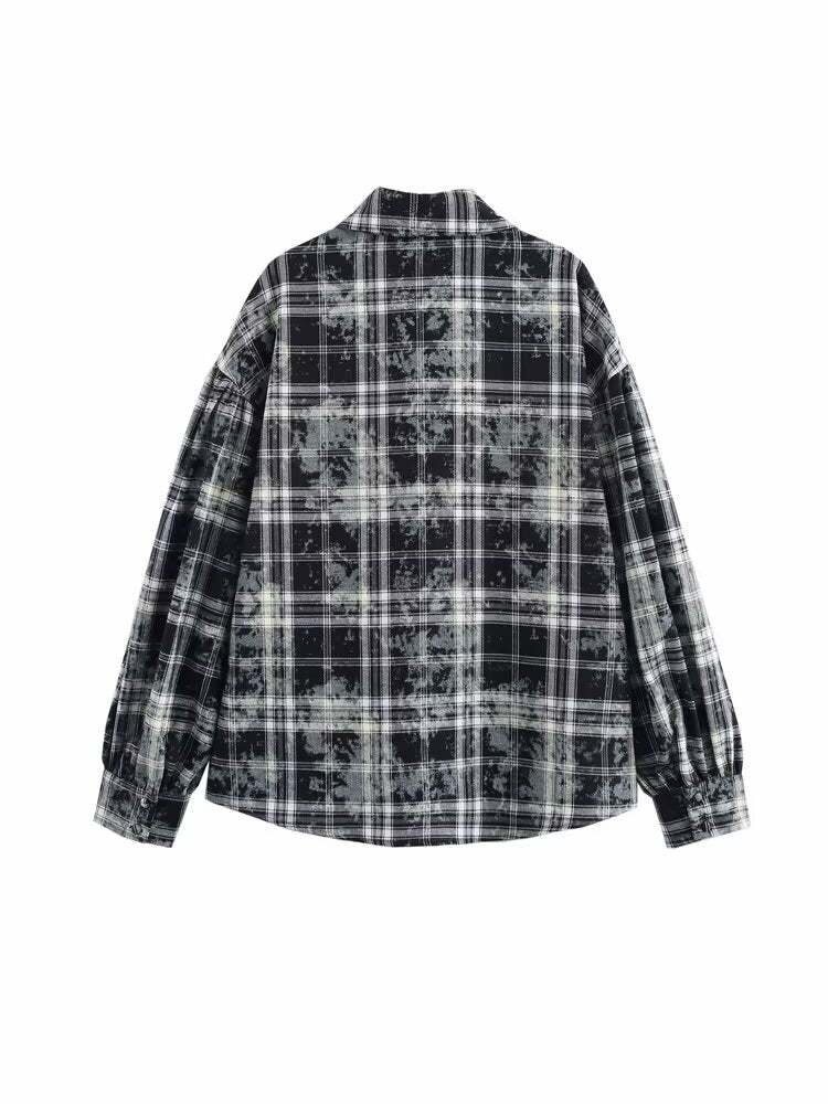 Women's Spring Minimalist Plaid Long Shirt and Skirt Two-Piece Set