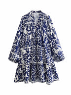 French Casual Print Mini Long-Sleeve Dress