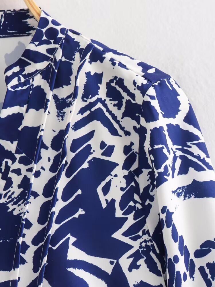 French Casual Print Mini Long-Sleeve Dress