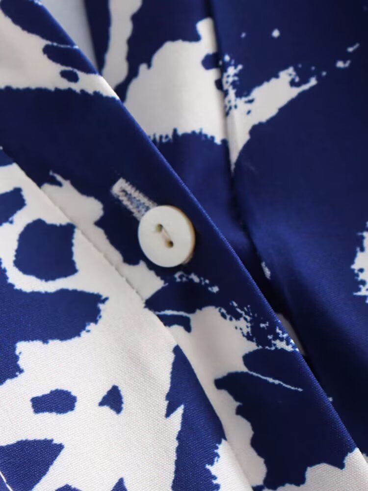 French Casual Print Mini Long-Sleeve Dress