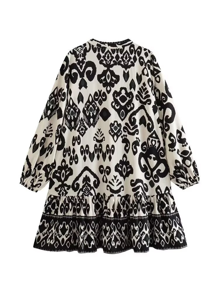 Stand-Collar Single-Breasted Mini Dress