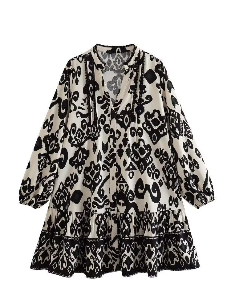 Stand-Collar Single-Breasted Mini Dress