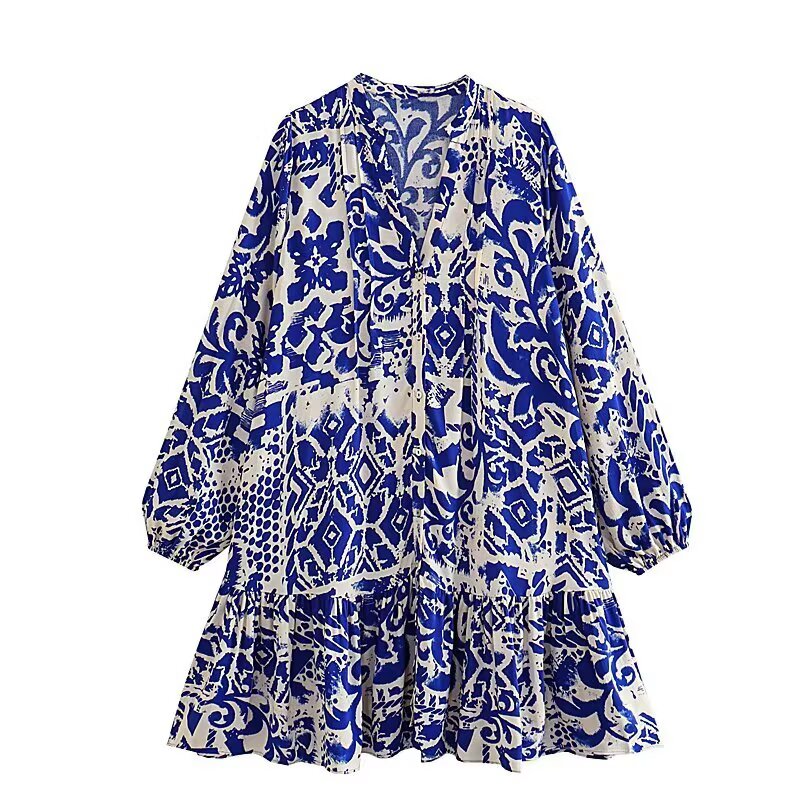 Women's V Neck Printing Casual Short Dress