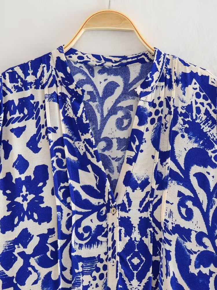 Women's V Neck Printing Casual Short Dress