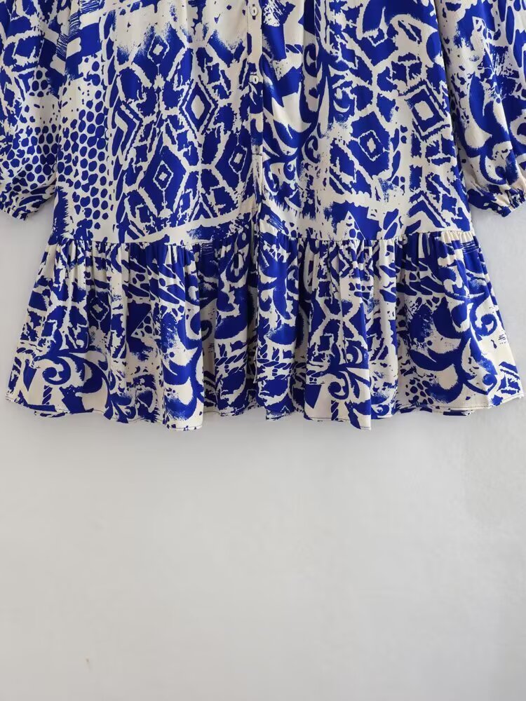 Women's V Neck Printing Casual Short Dress