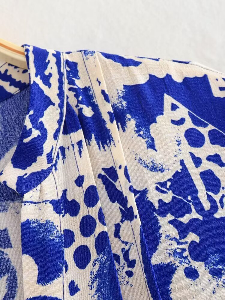 Women's V Neck Printing Casual Short Dress