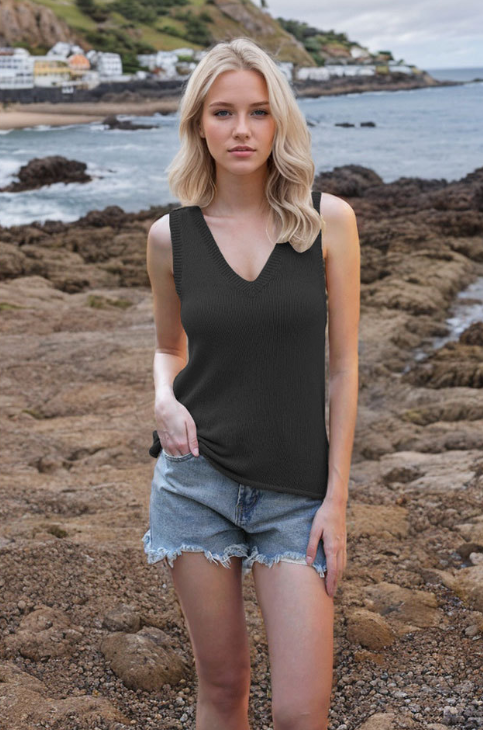 Women's Backless V-Neck Knitted Vest Top