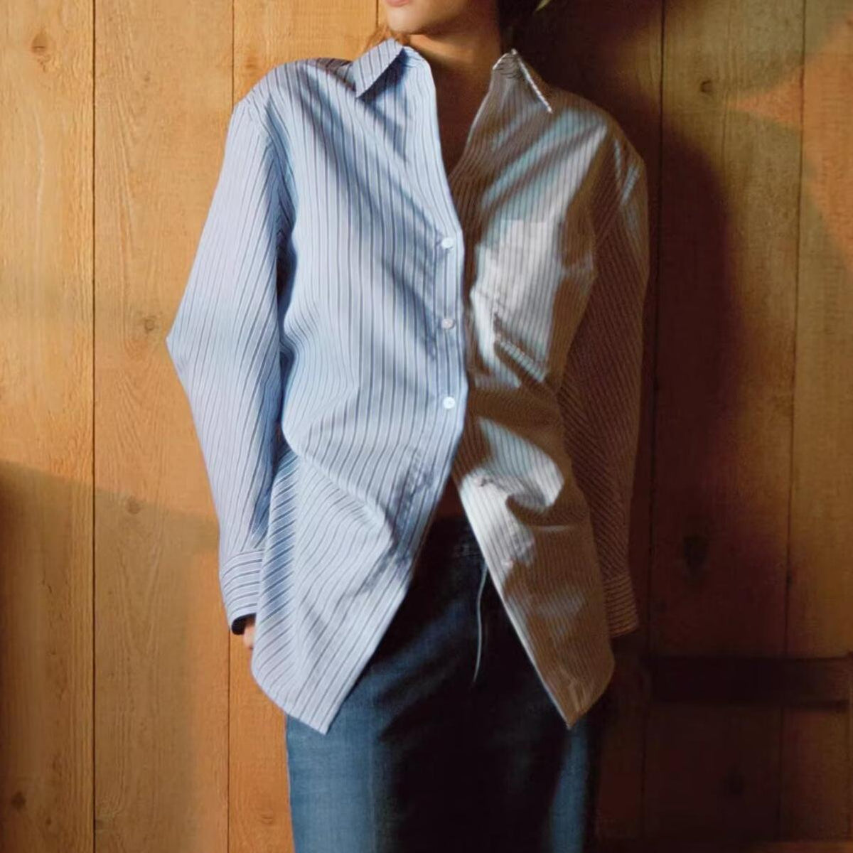 Women's Loose Stitching Stripe Long Sleeves Shirt