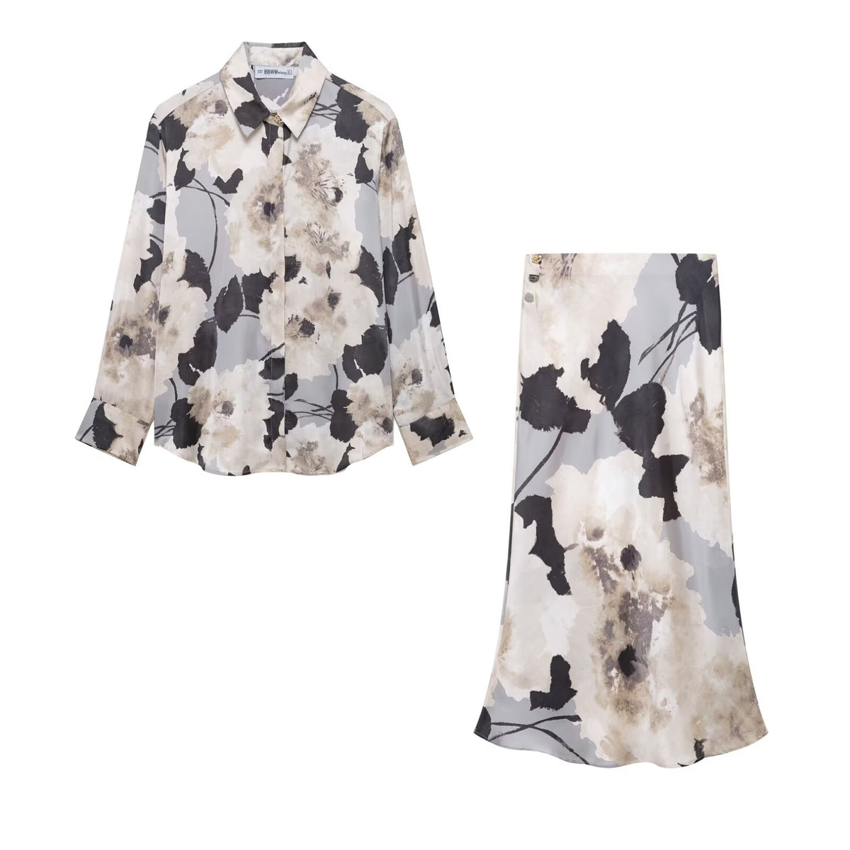 Women's Silk Satin Texture Dress Two-Piece Set