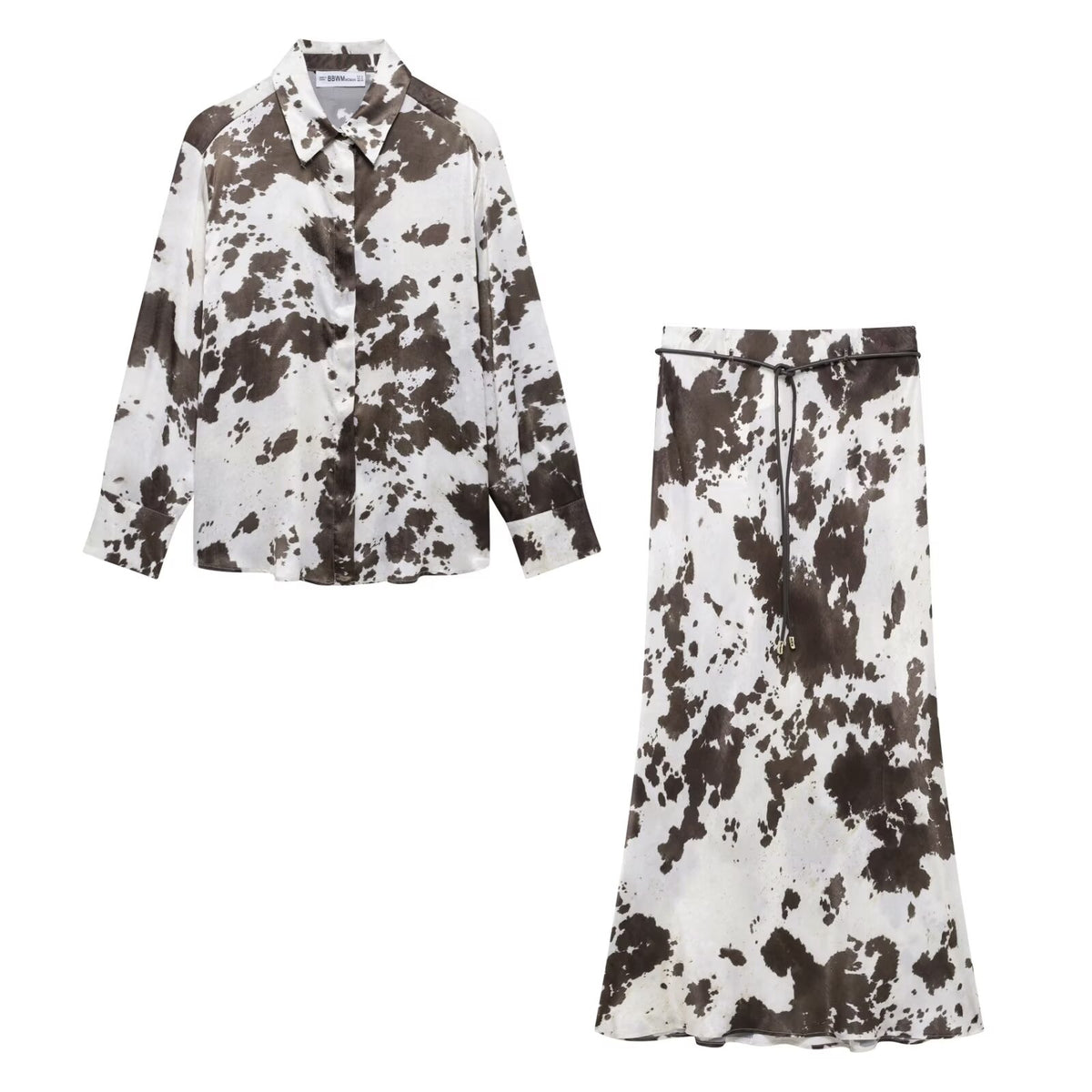 Women's Animal Loose Belt Shirt and Skirt Two-Piece Set