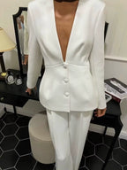 V-Neck Blazer Top Casual Long Pants Spring