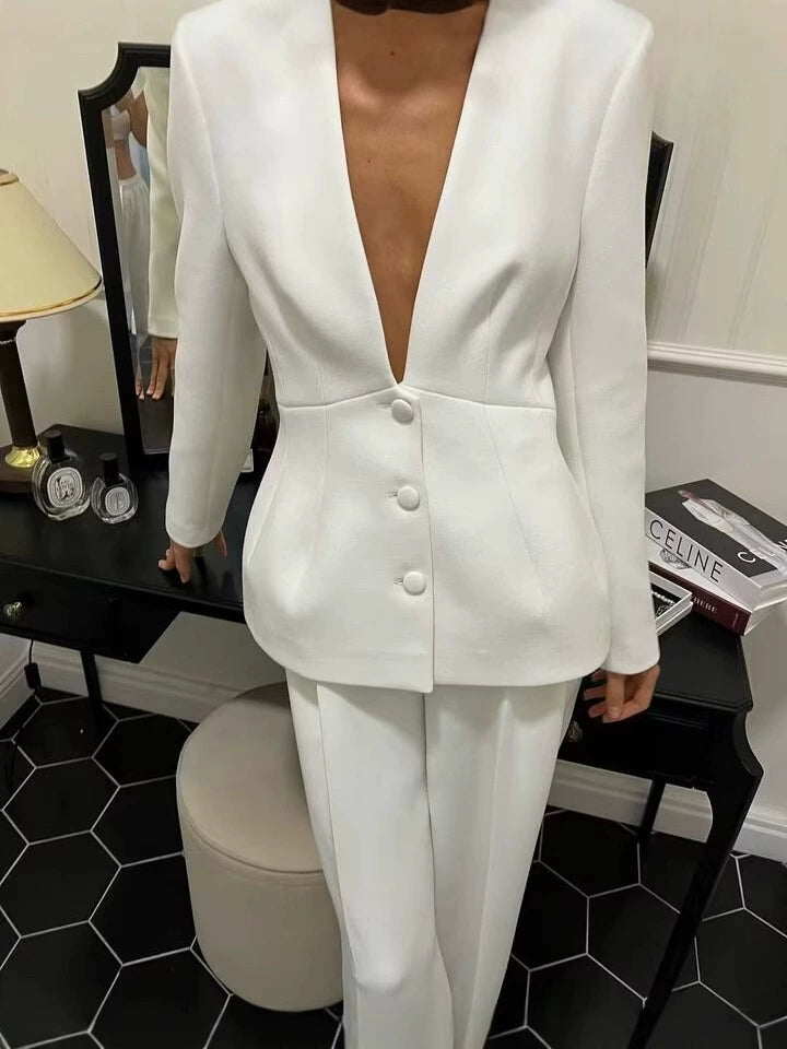 V-Neck Blazer Top Casual Long Pants Spring