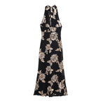 Women's 3d Floral Embroidered Halter Backless Maxi Dress