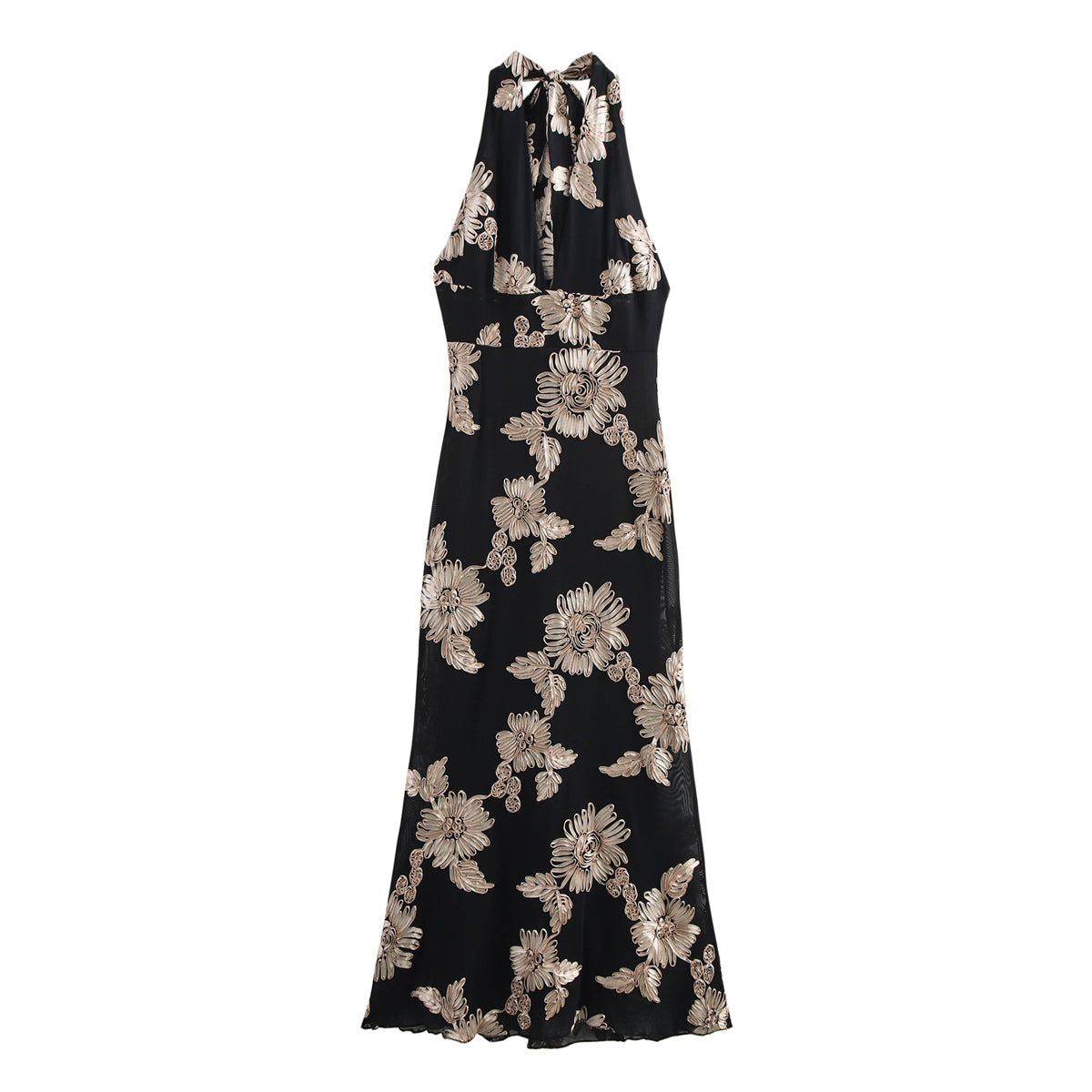 Women's 3d Floral Embroidered Halter Backless Maxi Dress