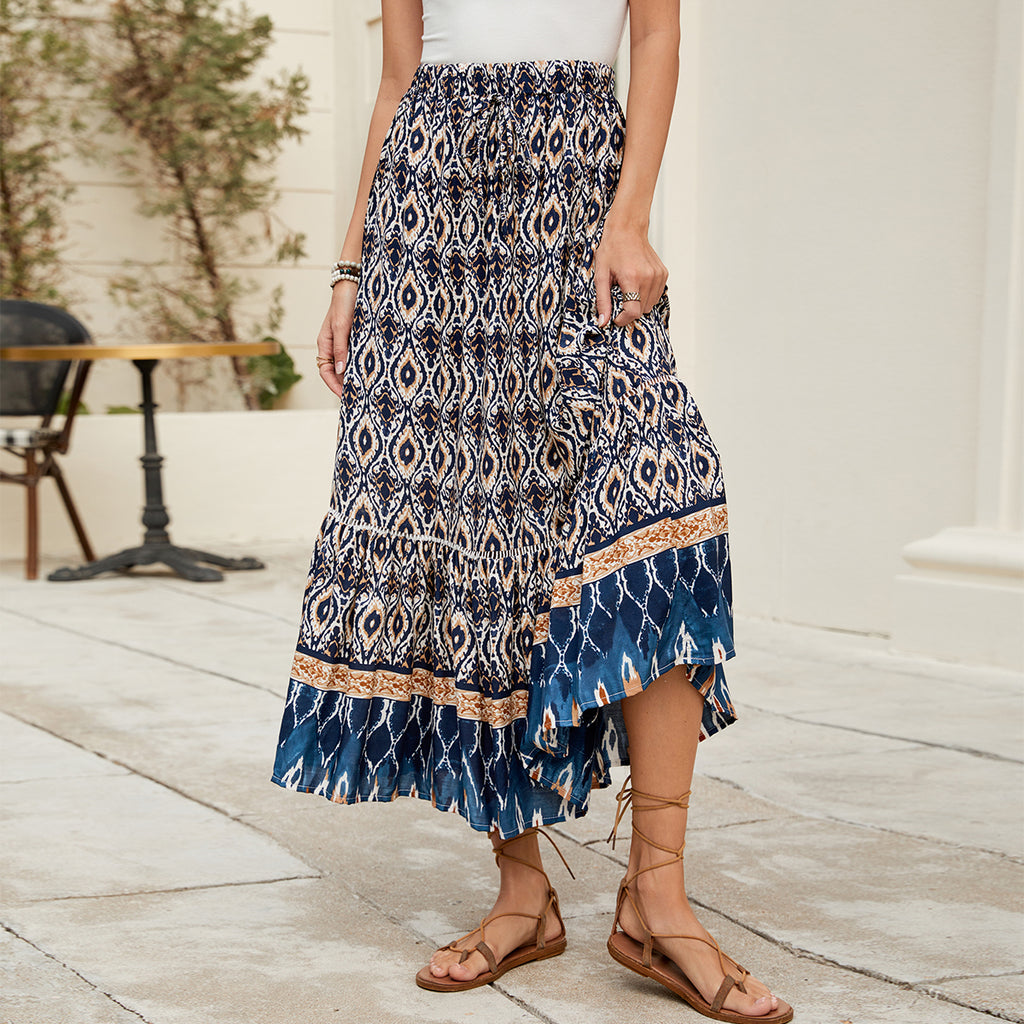 Positioning Printed Bohemian Holiday Seaside Beach Skirt