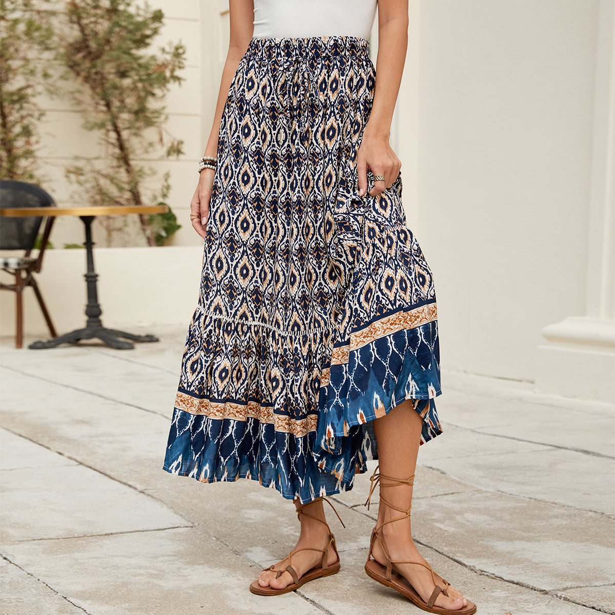 Positioning Printed Bohemian Holiday Seaside Beach Skirt