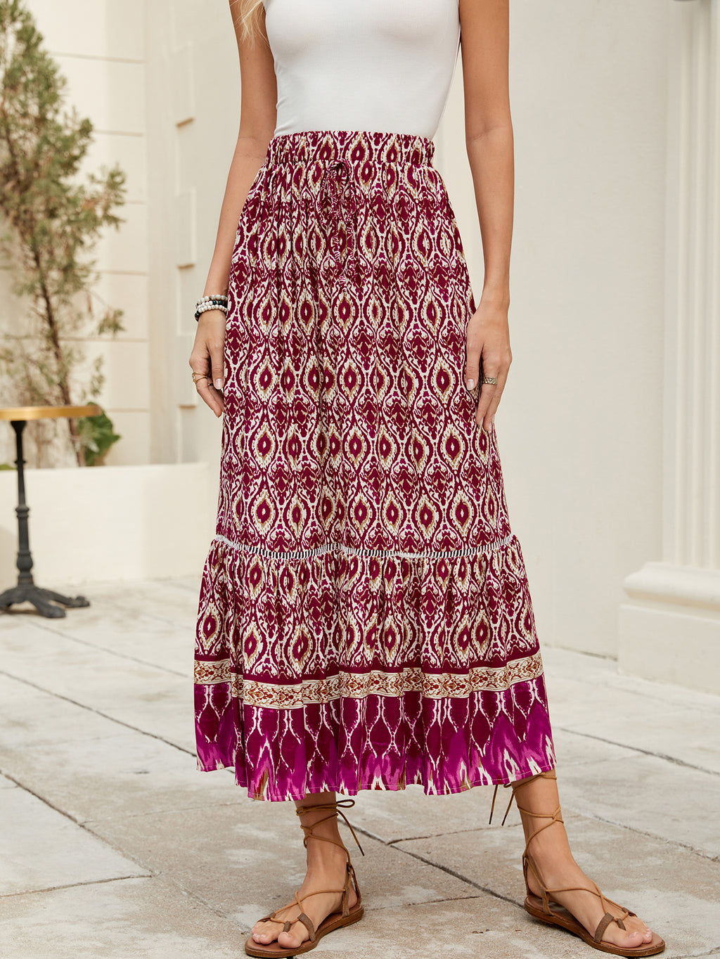 Positioning Printed Bohemian Holiday Seaside Beach Skirt