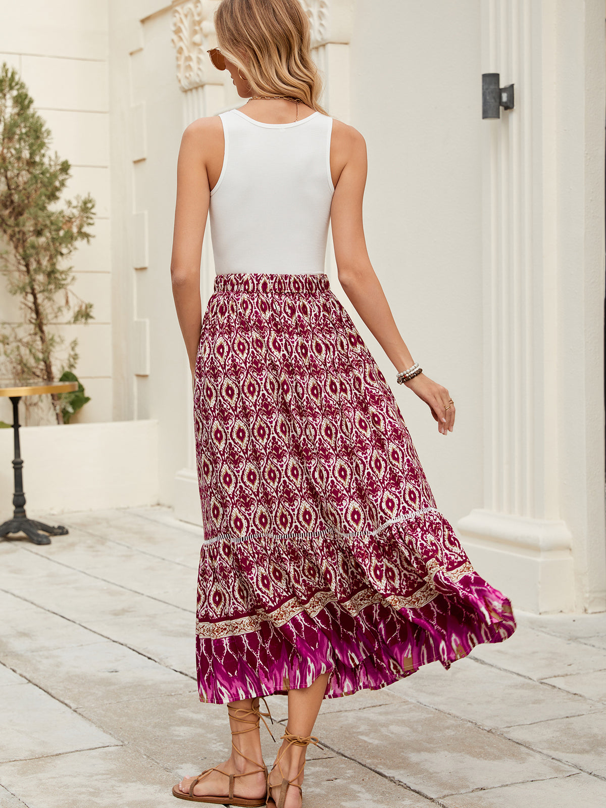 Positioning Printed Bohemian Holiday Seaside Beach Skirt