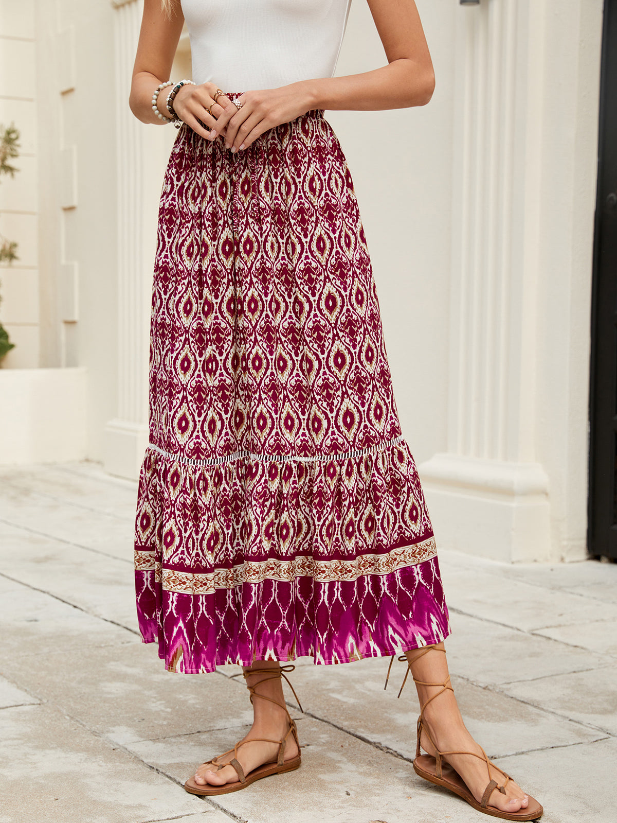 Positioning Printed Bohemian Holiday Seaside Beach Skirt
