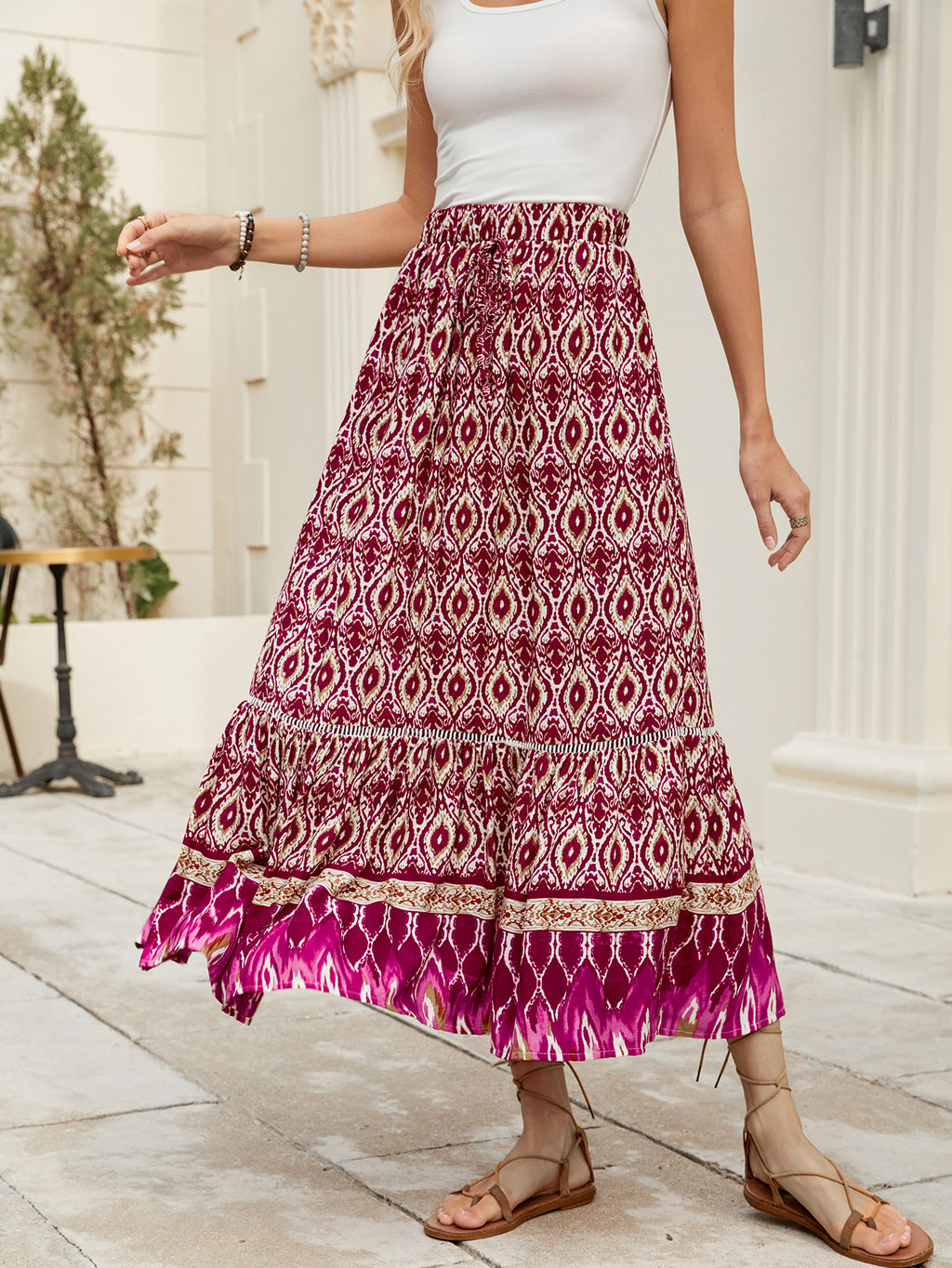 Positioning Printed Bohemian Holiday Seaside Beach Skirt