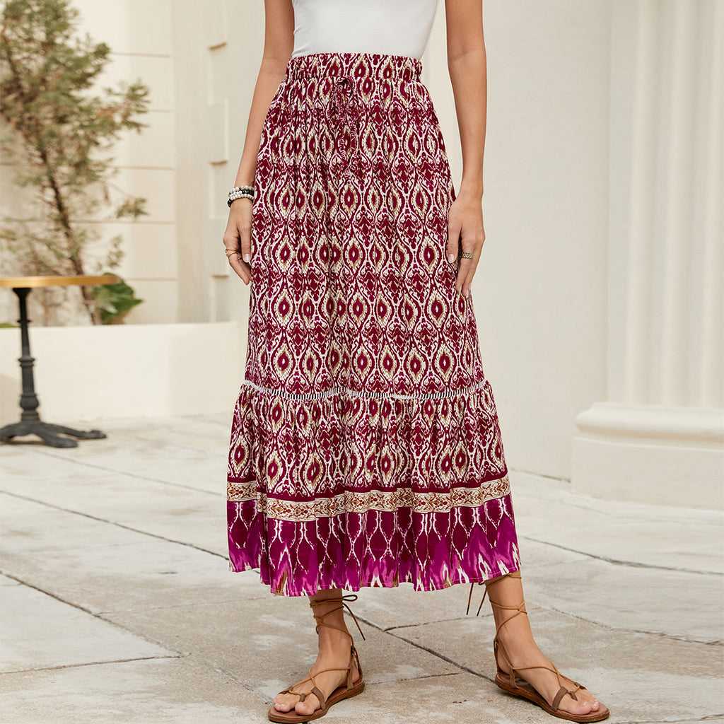 Positioning Printed Bohemian Holiday Seaside Beach Skirt