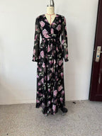 Women's Floral V Neck Swing Dress