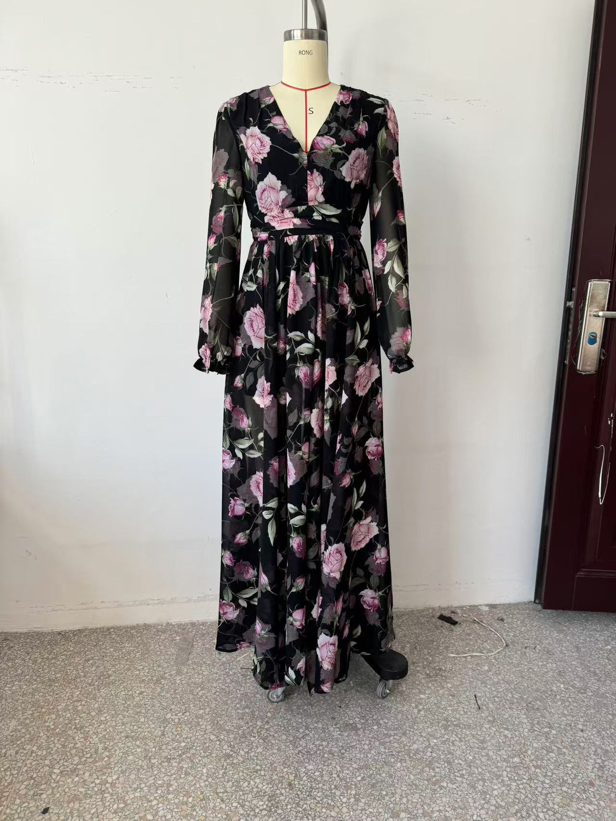 Women's Floral V Neck Swing Dress