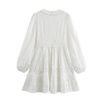 Women's Simple V Neck Hollow Out Cutout Lace Trim Long Dress
