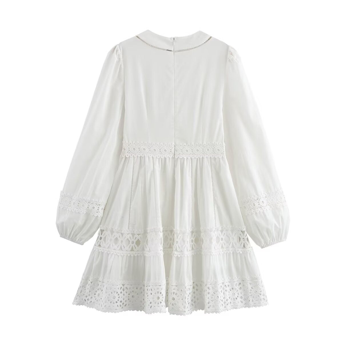 Women's Simple V Neck Hollow Out Cutout Lace Trim Long Dress