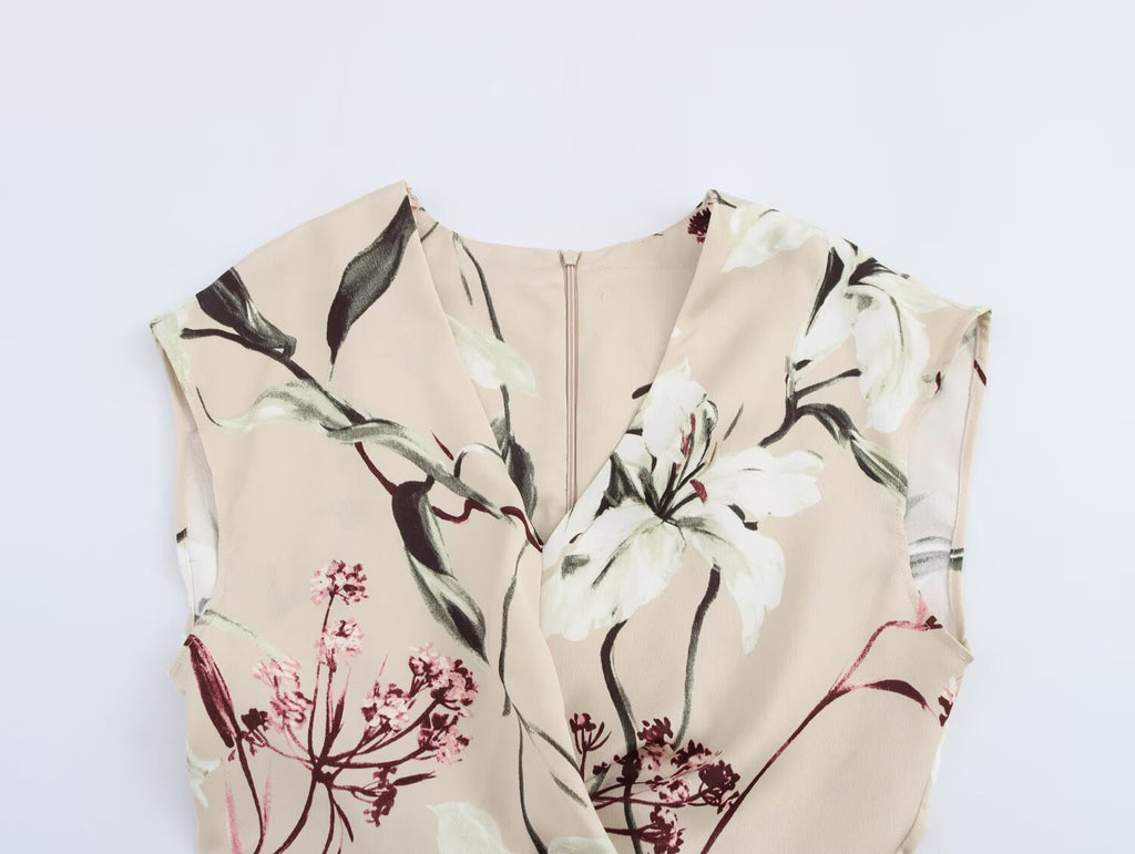 Floral V-Neck Sleeveless A-Line Maxi Dress