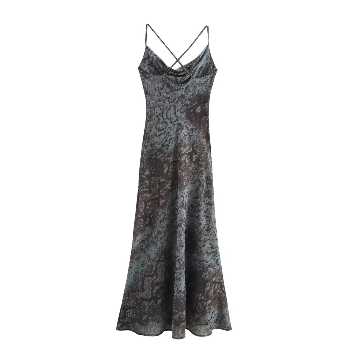 Women's Summer French Vintage Printed Slim Fit Backless Mesh Swing Collar Yarn Sling Dress