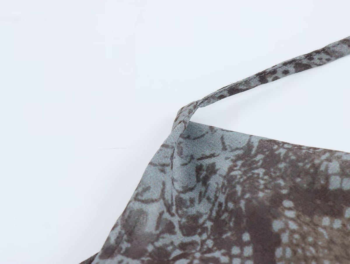 Women's Summer French Vintage Printed Slim Fit Backless Mesh Swing Collar Yarn Sling Dress