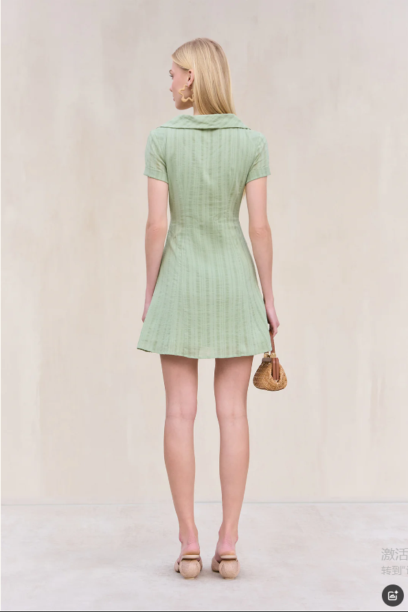 Collared Button Short-Sleeve A-Line Mini Dress