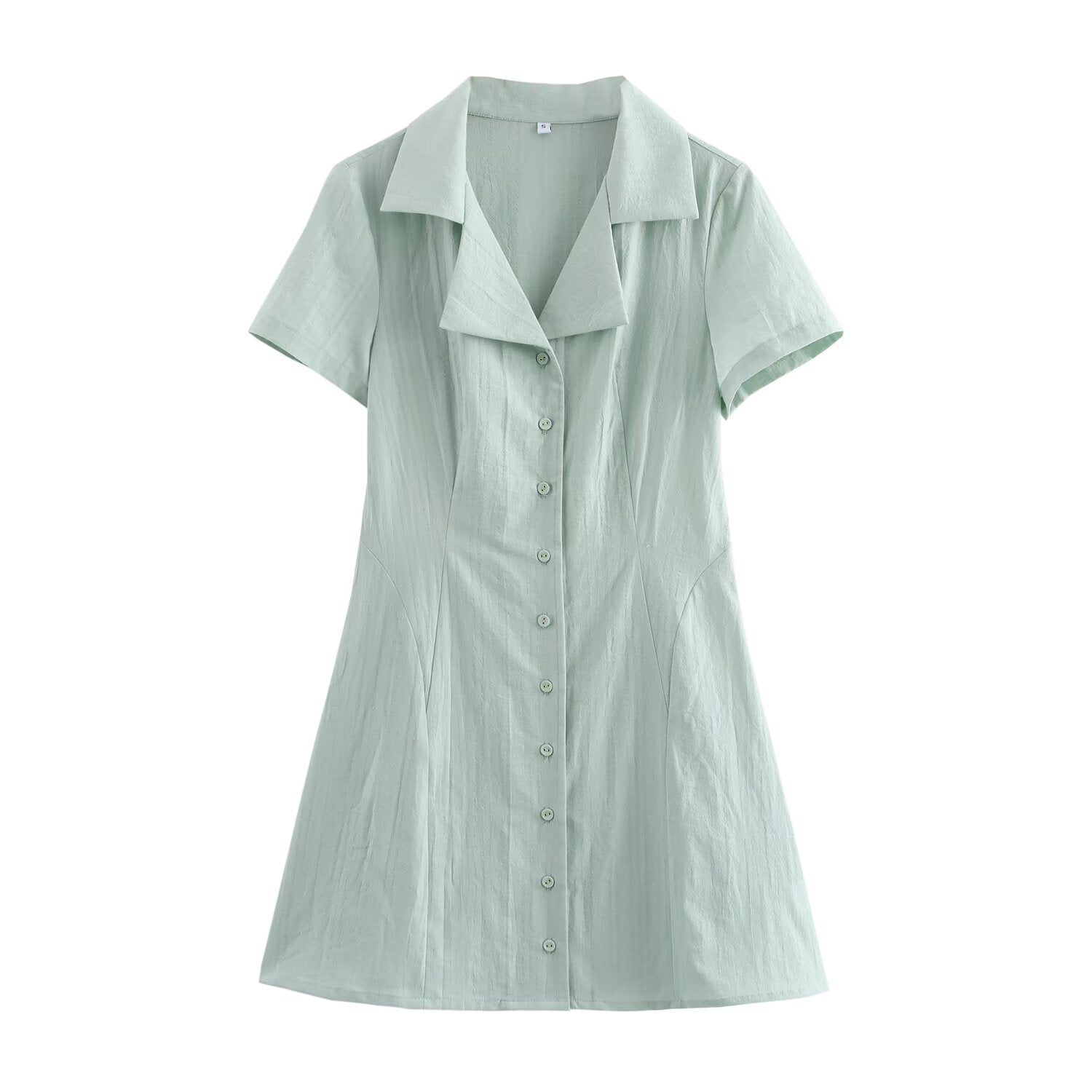 Collared Button Short-Sleeve A-Line Mini Dress