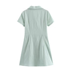 Collared Button Short-Sleeve A-Line Mini Dress