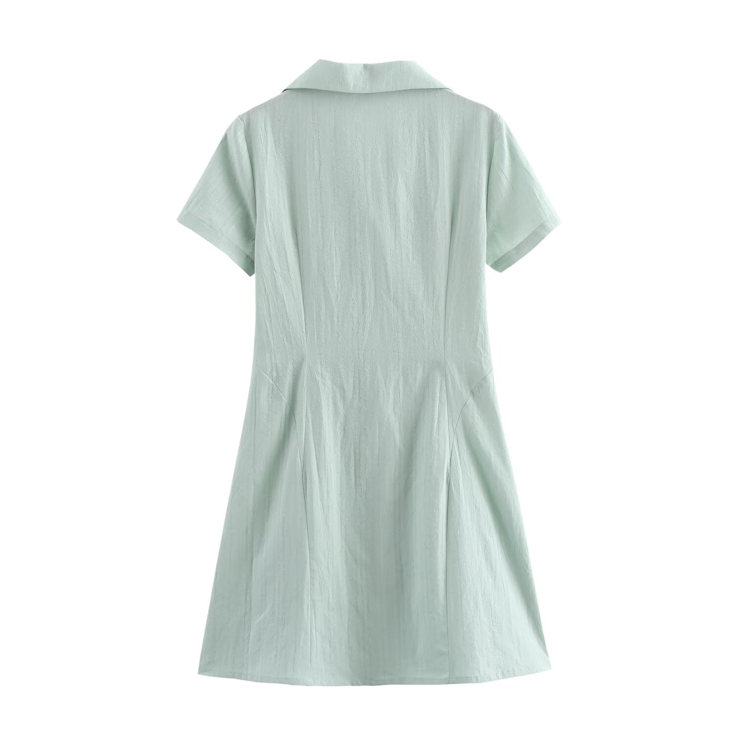 Collared Button Short-Sleeve A-Line Mini Dress