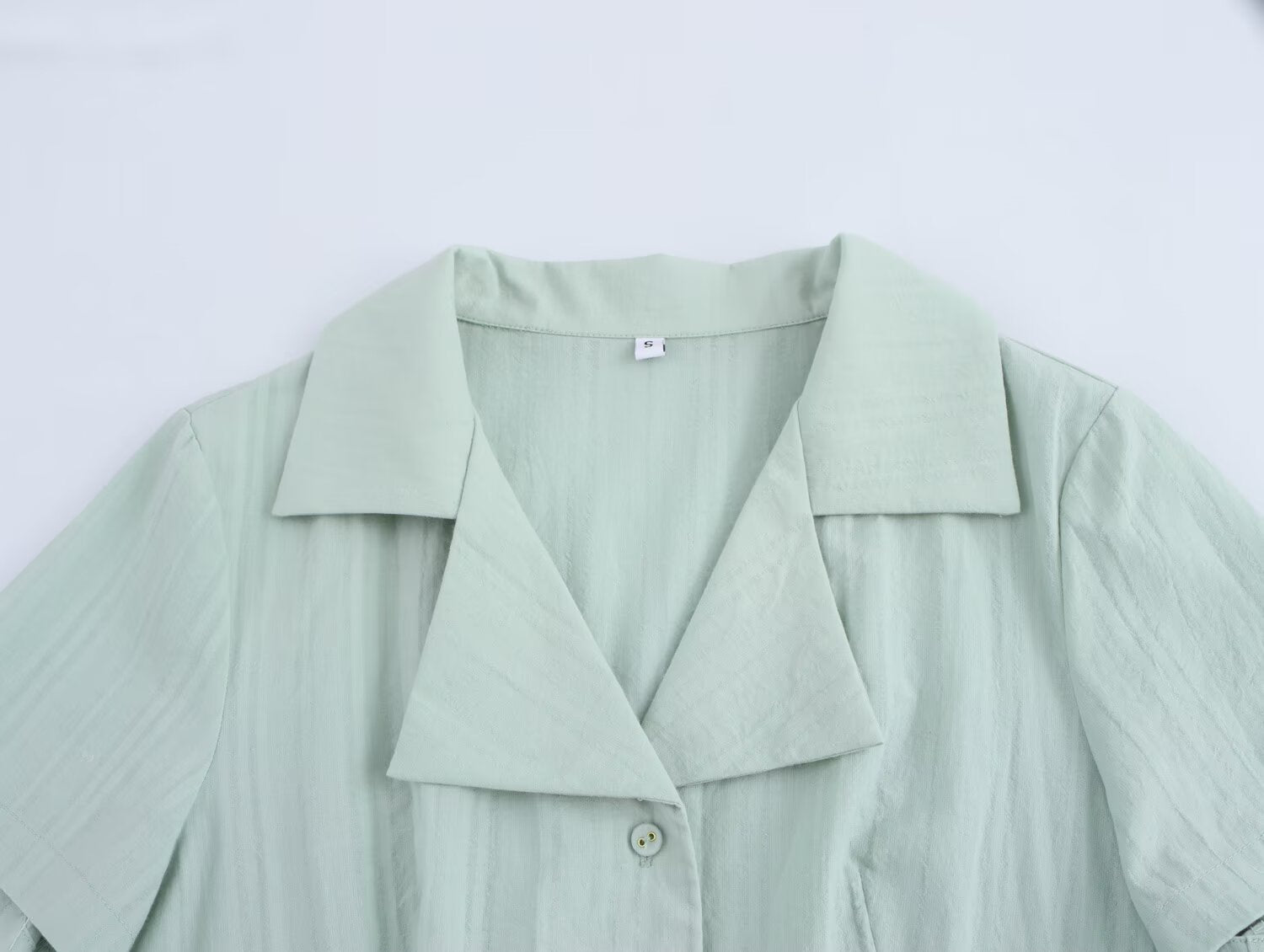 Collared Button Short-Sleeve A-Line Mini Dress