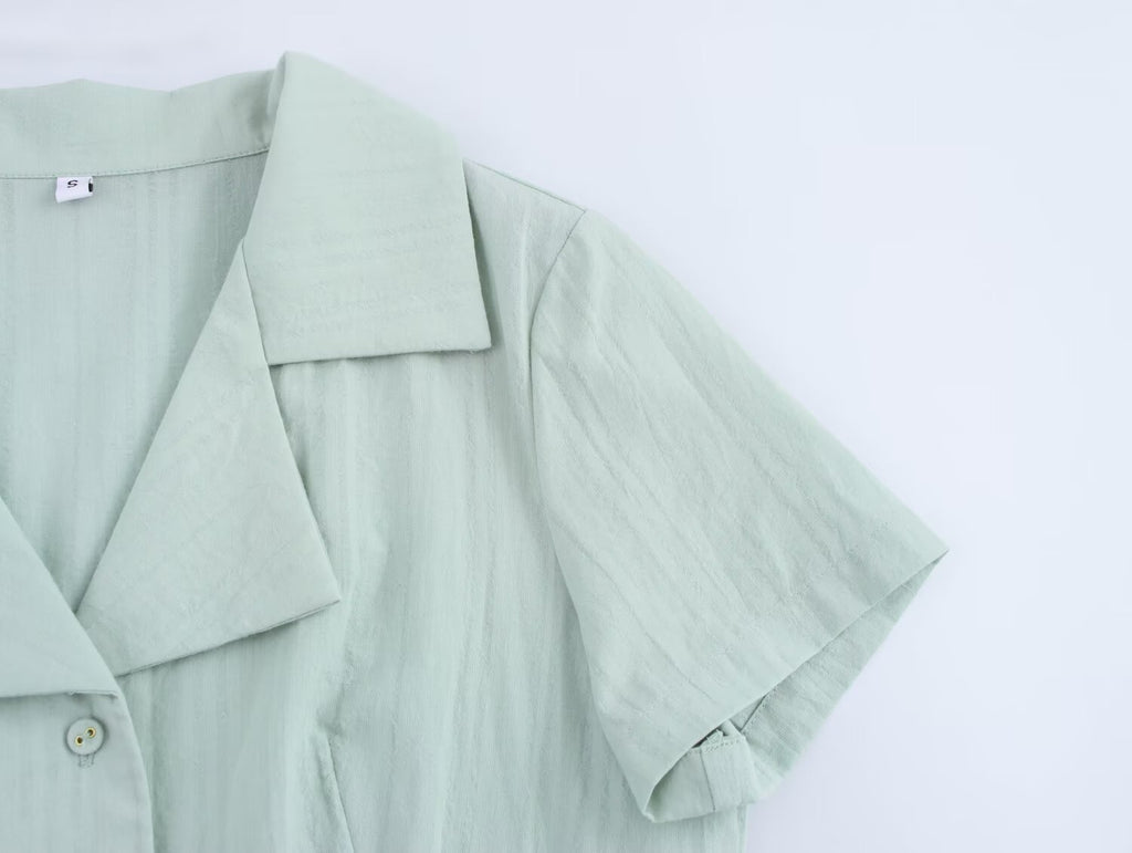Collared Button Short-Sleeve A-Line Mini Dress
