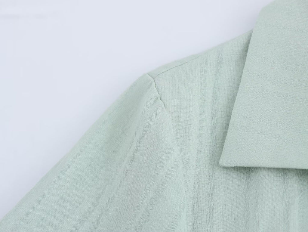Collared Button Short-Sleeve A-Line Mini Dress