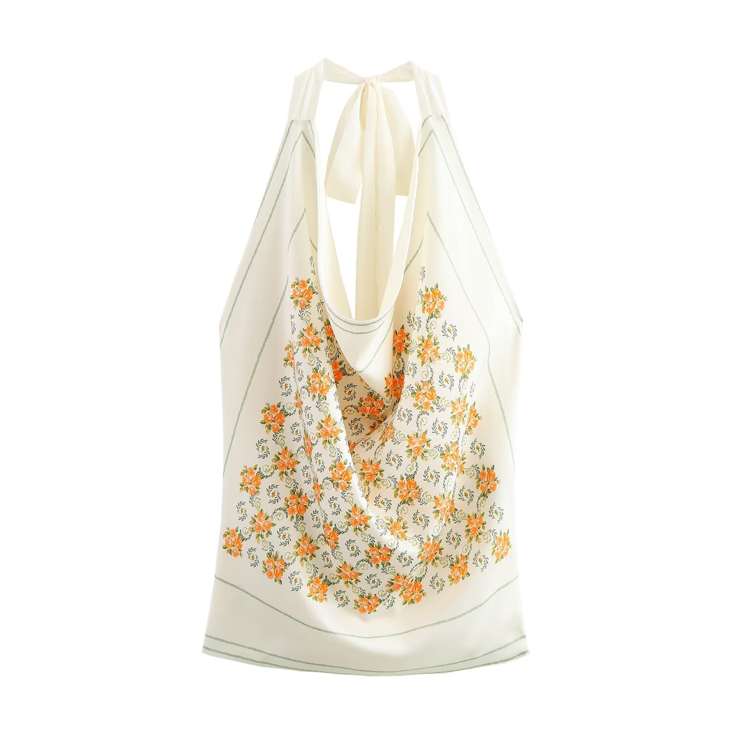 Floral Printed Satin-Look Halter Top