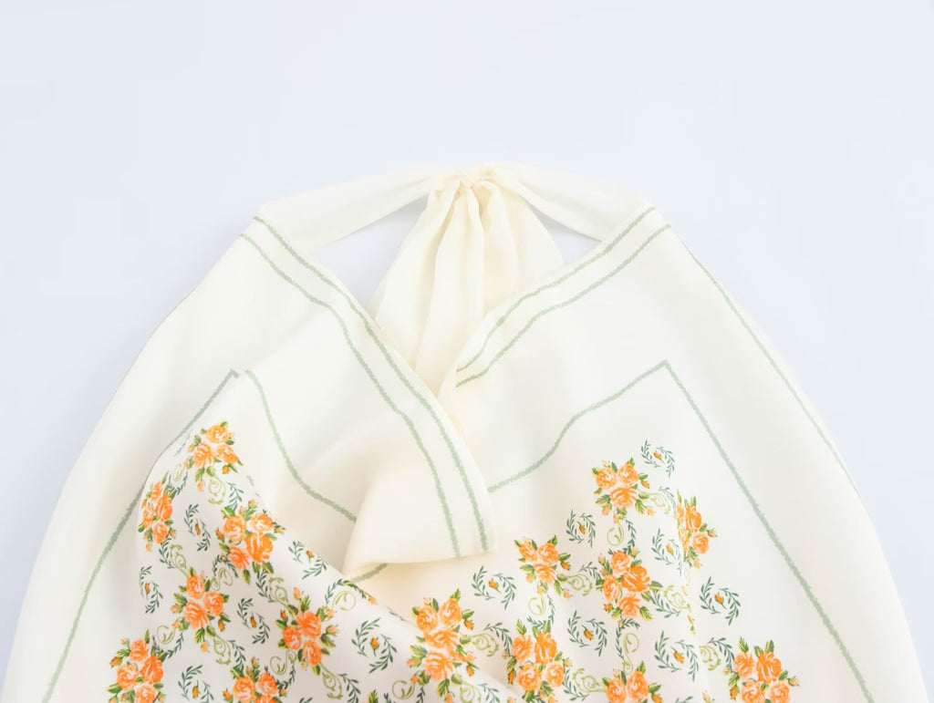 Floral Printed Satin-Look Halter Top