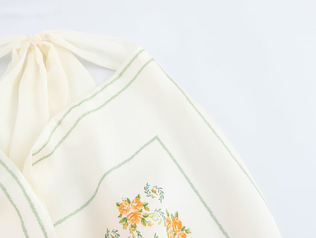 Floral Printed Satin-Look Halter Top