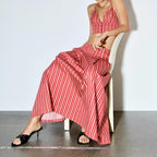 Women's Spring Striped Short Sling Dress Two-Piece Set