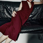 V-Neck Sleeveless Ruched Split Maxi Dress