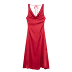Women's Cowl-Neck Backless Ruched Maxi Dress