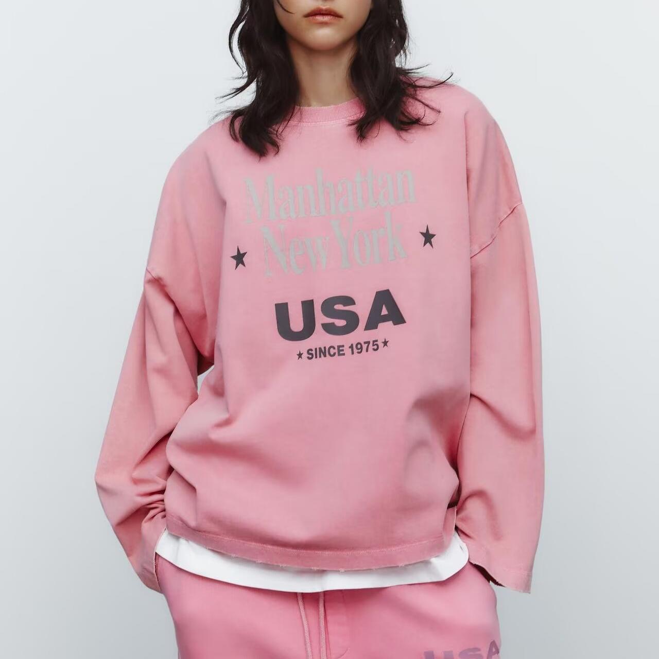 Women's Pink Graphic Crew Neck Top