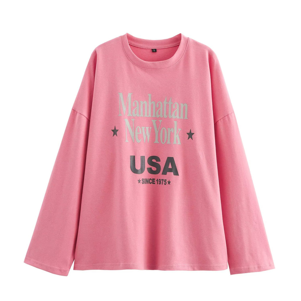 Women's Pink Graphic Crew Neck Top